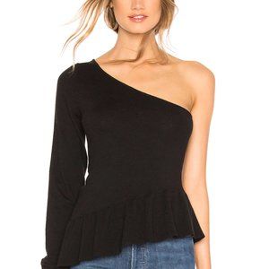 NWT Revolve Tularosa Bentley Sweater - One Shoulder Knit Ruffled Hem. Black XS